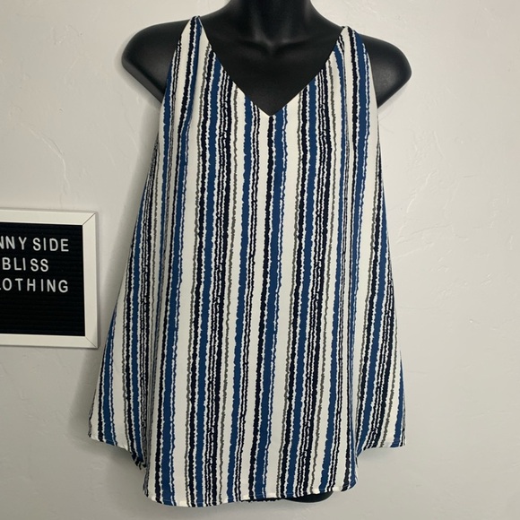 LOFT Blue White Striped Halter Camisole Tank Top Flowy V-Neck Size Medium - Picture 2 of 7
